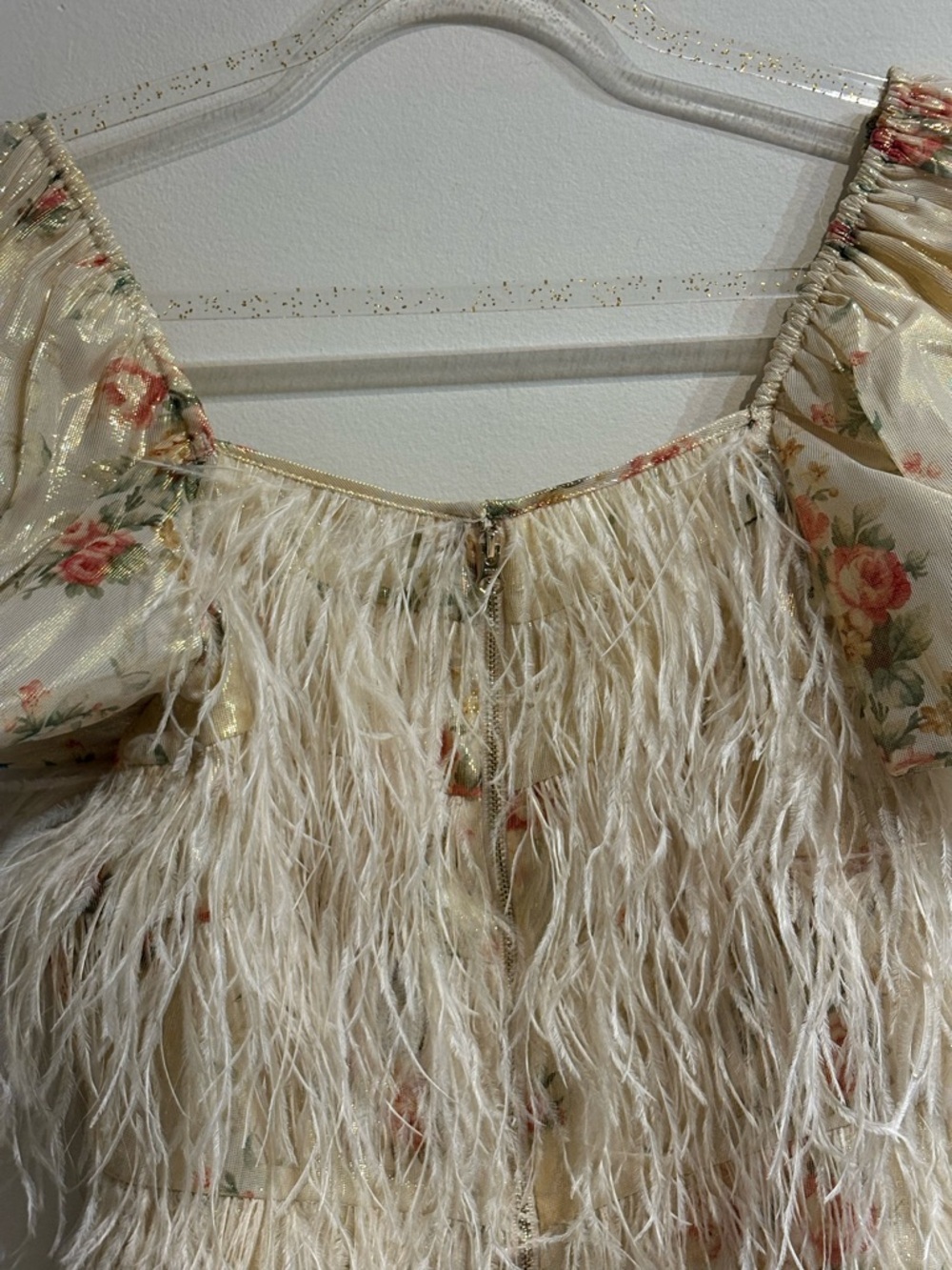 LoveShackFancy Beryl Feather Mini Dress in Golden Fog Size 0 - Picture 13 of 15